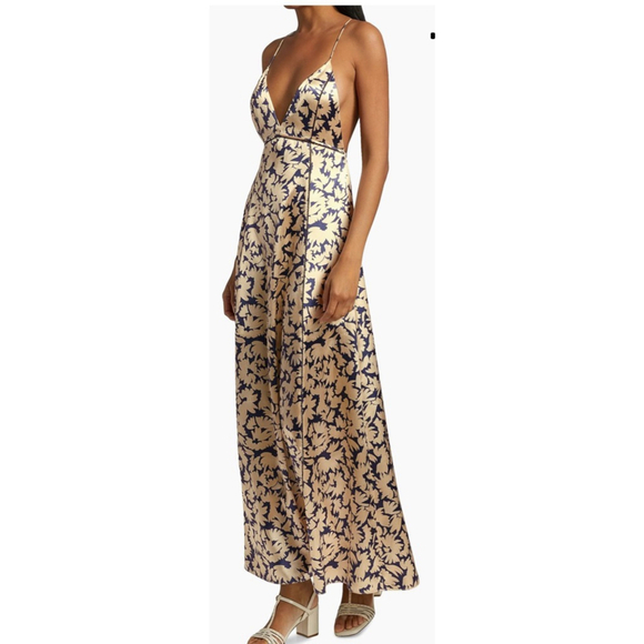 NWT Ulla Johnson Evie Maxi Dress Size 8 Beige Navy Floral $750!